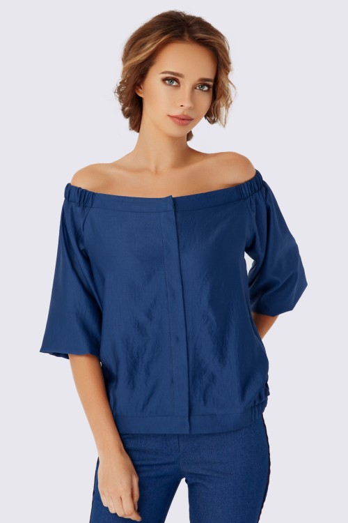 Блузка темно-синяя с открытыми плечами